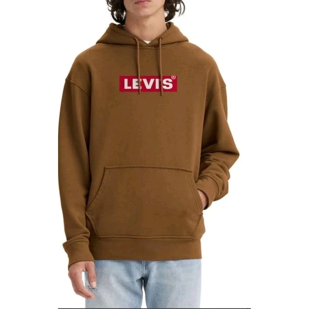 Levi's Graphic Logo Hoodie Relaxed Fit Dk Camel Color‎ Pullover Sweatshirt Large